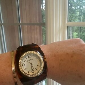 Bebe Y2K toirtoise shell cuff Watch with Crystal Accents